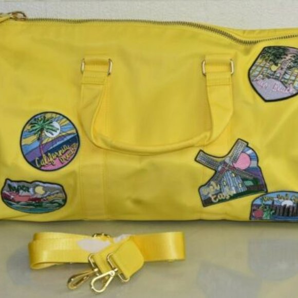NEW STONEY CLOVER LARGE DUFFLE BAG Yellow 5 Destination Patch Aspen Palm Beach - Picture 6 of 7